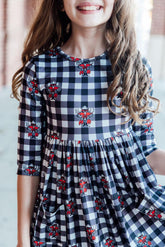 Texas Tech Plaid Raider Red 3/4 Sleeve Pocket Twirl Dress - Aaria Tees