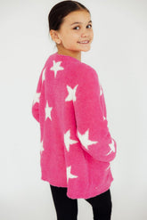 Bright Pink/Coconut Star Cozy Cardigan - Aaria Tees