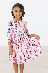 Purr-fectly Spooky 3/4 Sleeve Pocket Twirl Dress - Aaria Tees