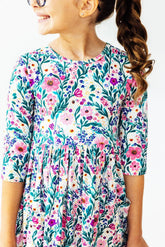 Vivid Garden 3/4 Sleeve Pocket Twirl Dress - Aaria Tees