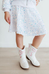 White Velvet Sequin Twirl Skort - Aaria Tees