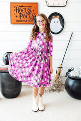 Witches Boo 3/4 Sleeve Pocket Twirl Dress - Aaria Tees