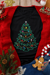 Black Rhinestone Christmas Tree Round Neck Graphic Tee - Aaria Tees