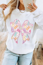 White Easter Bunny Bow Printed Casual Sweatshirt - Aaria Tees