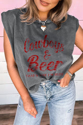 Sleet Cowboy & Beer Western Graphic Mineral Wash Tank Top - Aaria Tees