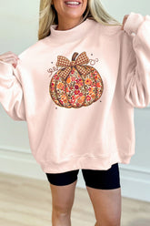 Apricot Pink Floral Pumpkin Graphic Mock Neck Oversized Sweatshirt - Aaria Tees