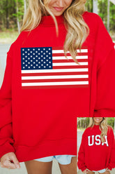 Racing Red American Flag/ USA Double Side Print Reversible Mock Neck Sweatshirt - Aaria Tees