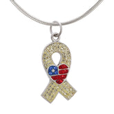 American Heart Yellow Ribbon Crystal & Sterling Necklace - Aaria Tees