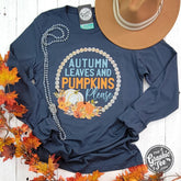 Autumn Leaves and Pumpkins Please Vintage Navy Long Sleeve Tee - Aaria Tees