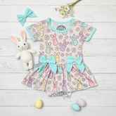 Pastel bamboo bunny romper dress with snap bottom - Aaria Tees