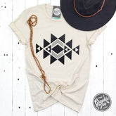 Black Quilt Pattern Heather Natural Short Sleeve Tee - Aaria Tees