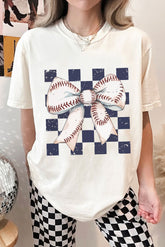 White Checkered Rugby Bowknot Graphic Crew T Shirt - Aaria Tees