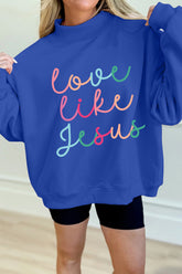 Dark Blue Love Like Jesus Mock Neck Sweatshirt - Aaria Tees