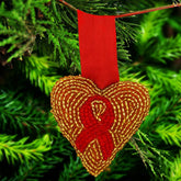Custom Red Ribbon & Gold Heart Ornament - Aaria Tees