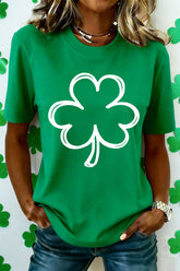Bright Green St Patricks Day Lucky Shamrock Printed Casual Tee - Aaria Tees