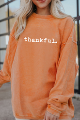 Orange Thankful Ribbed Crew Neck Thanksgiving Sweatshirt - Aaria Tees