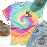 Don't Worry Be Hippie Crew Neck Tie Dye Short Sleeve Graphic Tee - Aaria Tees