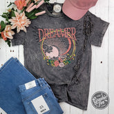 Dreamer Grey Mineral Wash Short Sleeve Crewneck Tee - Aaria Tees