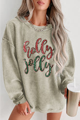 Green Sequined holly jolly Graphic Corded Sweatshirt - Aaria Tees