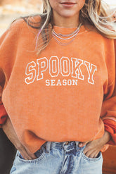 Orange SPOOKY SEASON Embroidered Letter Graphic Twisted Ribbed Sweatshirt - Aaria Tees