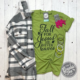 Fall for Jesus, He Never Leaves Short Sleeve Tee - Aaria Tees