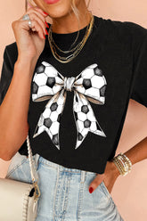 Black Soccer Bow Graphic Casual Summer Tee - Aaria Tees