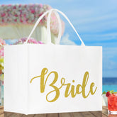 Bride Large Print Tote Bag 100% Cotton Canvas Bridal Party Tote Bachelorette Bag Bridal Chic Tote Bags Wedding Totes - Aaria Tees