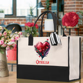 Personalized Heart Canvas Tote Bag Happy Valentines Day Gift Love Tote Bag Customize Lovers Gift Mother Day Gift Cute Valentines Gift - Aaria Tees