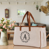 Monogram Beach Canvas Tote Bag Initial Tote Bag Letter Tote Bag Birthday Gift Personalized Tote Bag Personalized Beach Bag Monogrammed Bag - Aaria Tees