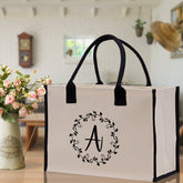 Monogram Beach Canvas Tote Bag Initial Tote Bag Letter Tote Bag Birthday Gift Personalized Tote Bag Personalized Beach Bag Monogrammed Bag - Aaria Tees