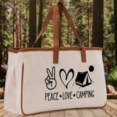 Peace Love Camping Cotton Canvas Chic Tote Bag Camping Tote Camping Lover Gift Tote Bag Outdoor Tote Weekender Tote Multipurpose Camper Tote - Aaria Tees