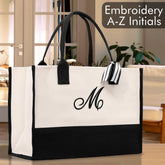 Personalized Cotton Canvas Beach Tote Bag Monogram Tote Bag Initial Canvas Tote Bridesmaid Gift Tote Custom Beach Bag Gift for Her A-Z - Aaria Tees