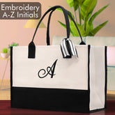 Personalized Cotton Canvas Beach Tote Bag Monogram Tote Bag Initial Canvas Tote Bridesmaid Gift Tote Custom Beach Bag Gift for Her A-Z - Aaria Tees