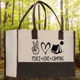 Peace Love Camping Cotton Canvas Chic Tote Bag Camping Tote Camping Lover Gift Tote Bag Outdoor Tote Weekender Tote Multipurpose Camper Tote - Aaria Tees