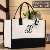 Personalized Cotton Canvas Beach Tote Bag Monogram Tote Bag Initial Canvas Tote Bridesmaid Gift Tote Custom Beach Bag Gift for Her A-Z - Aaria Tees