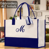 Personalized Cotton Canvas Beach Tote Bag Monogram Tote Bag Initial Canvas Tote Bridesmaid Gift Tote Custom Beach Bag Gift for Her A-Z - Aaria Tees