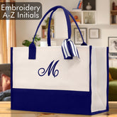 Personalized Cotton Canvas Beach Tote Bag Monogram Tote Bag Initial Canvas Tote Bridesmaid Gift Tote Custom Beach Bag Gift for Her A-Z - Aaria Tees
