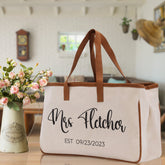 Mrs. Last Name Est Year Tote Bag Personalized Date Wedding Tote Bridal Shower Gift Honeymoon Gift Customized Wedding Gift Bridesmaid Gift - Aaria Tees