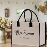 Mrs. Last Name Est Year Tote Bag Personalized Date Wedding Tote Bridal Shower Gift Honeymoon Gift Customized Wedding Gift Bridesmaid Gif - Aaria Tees