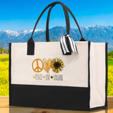 Peace Love Sunshine Cotton Canvas Tote Bag Nurse Appreciation Gift Bag Gift for Her Birthday Gift Bee Kind Mental Health Matters - Aaria Tees