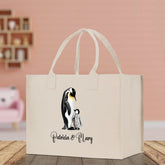 Penguin Mom And Baby Name Custom Cotton Canvas Tote Bag Custom Pet Lover Gift Pet Portrait Bag Personalized Pet Owner Gift Tote Bag - Aaria Tees