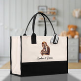 Monkey Mom And Baby Name Custom Cotton Canvas Tote Bag Custom Pet Lover Gift Pet Portrait Bag Personalized Pet Owner Gift Tote Bag - Aaria Tees