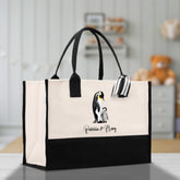Penguin Mom And Baby Name Custom Cotton Canvas Tote Bag Custom Pet Lover Gift Pet Portrait Bag Personalized Pet Owner Gift Tote Bag - Aaria Tees
