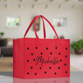 Polka Dot Mrs. Last Name Tote Bag Personalized Date Wedding Tote Bridal Shower Gift Honeymoon Gift Customized Wedding Gift Bridesmaid Gift - Aaria Tees
