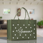 Polka Dot Mrs. Last Name Tote Bag Personalized Date Wedding Tote Bridal Shower Gift Honeymoon Gift Customized Wedding Gift Bridesmaid Gift - Aaria Tees