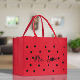 Polka Dot Mrs. Last Name Tote Bag Personalized Date Wedding Tote Bridal Shower Gift Honeymoon Gift Customized Wedding Gift Bridesmaid Gift - Aaria Tees
