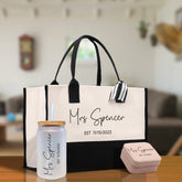 Mrs. Last Name Est Year Tote Bag Personalized Date Wedding Tote Bridal Shower Gift Honeymoon Gift Customized Wedding Gift Bridesmaid Gift - Aaria Tees