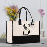 Floral Monogram Beach Canvas Tote Bag Initial Tote Bag Letter Tote Bag Birthday Gift Personalized Tote Bag Personalized Beach Bag - Aaria Tees