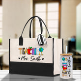 Personalized Teacher Cotton Canvas Tote Bag Gift for Teachers Teacher Life Tote Custom Teacher Appreciation Gift Bag Teacher Name Bag - Aaria Tees