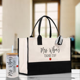 Personalized Teacher Cotton Canvas Tote Bag Gift for Teachers Teacher Life Tote Custom Teacher Appreciation Gift Bag Teacher Name Bag - Aaria Tees